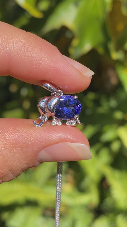 18K gold tanzanite and diamond elephant pendant.