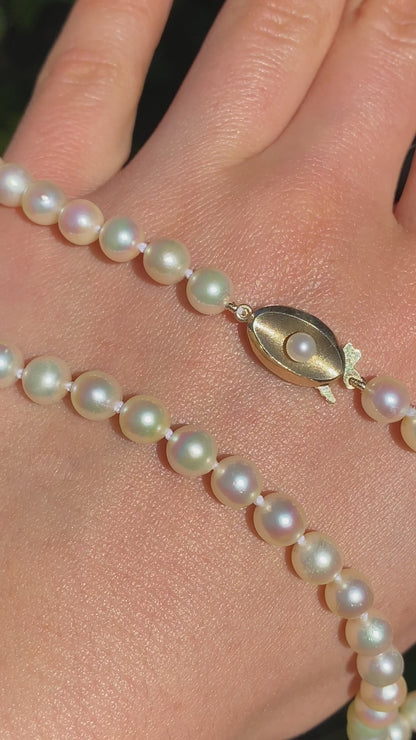Akoya cultured pearl choker with 9K gold clasp, circa 1950's.