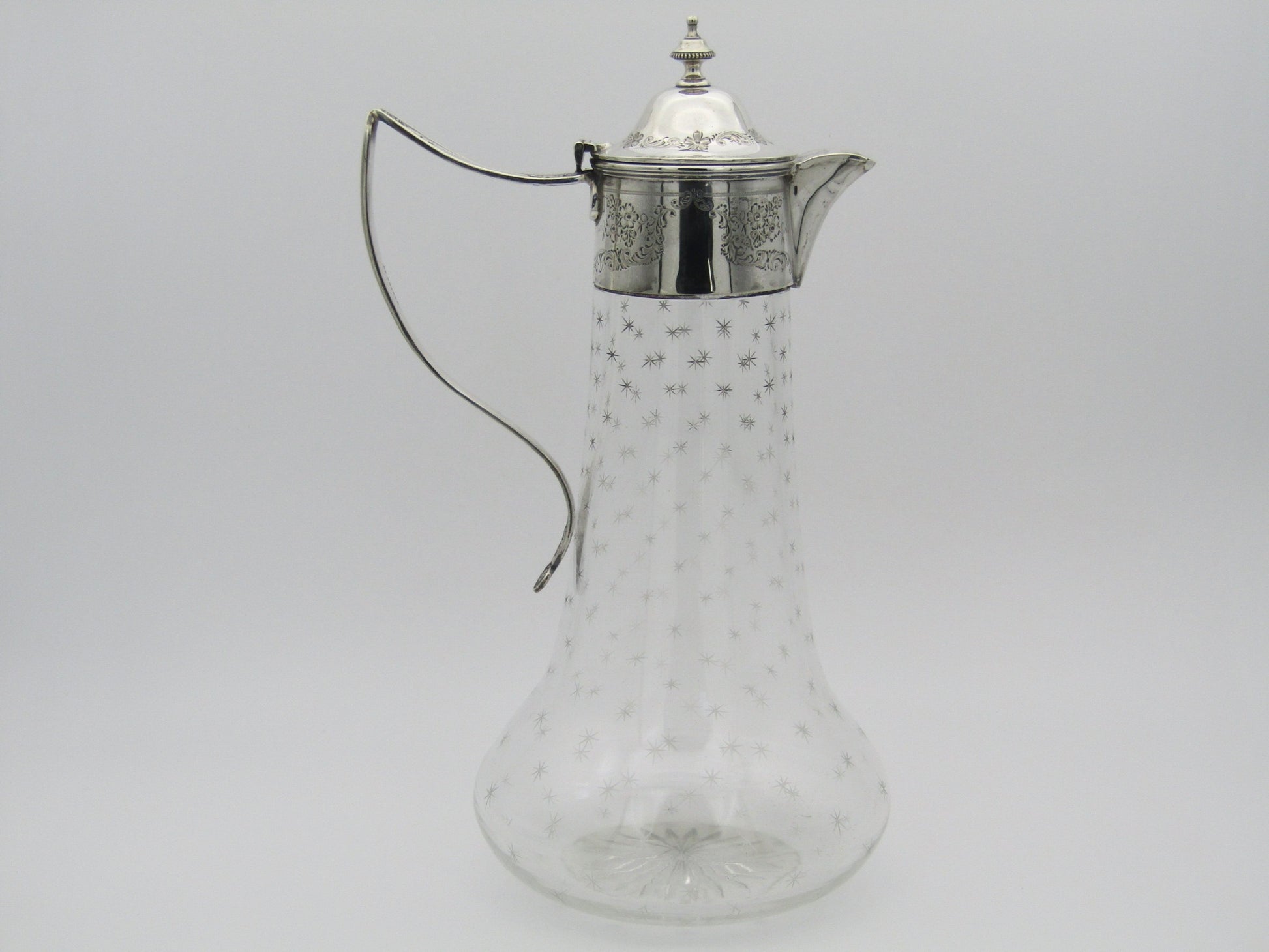 Sterling silver mounted cut glass claret jug by Thomas Henry Blake, Sheffield 1913.