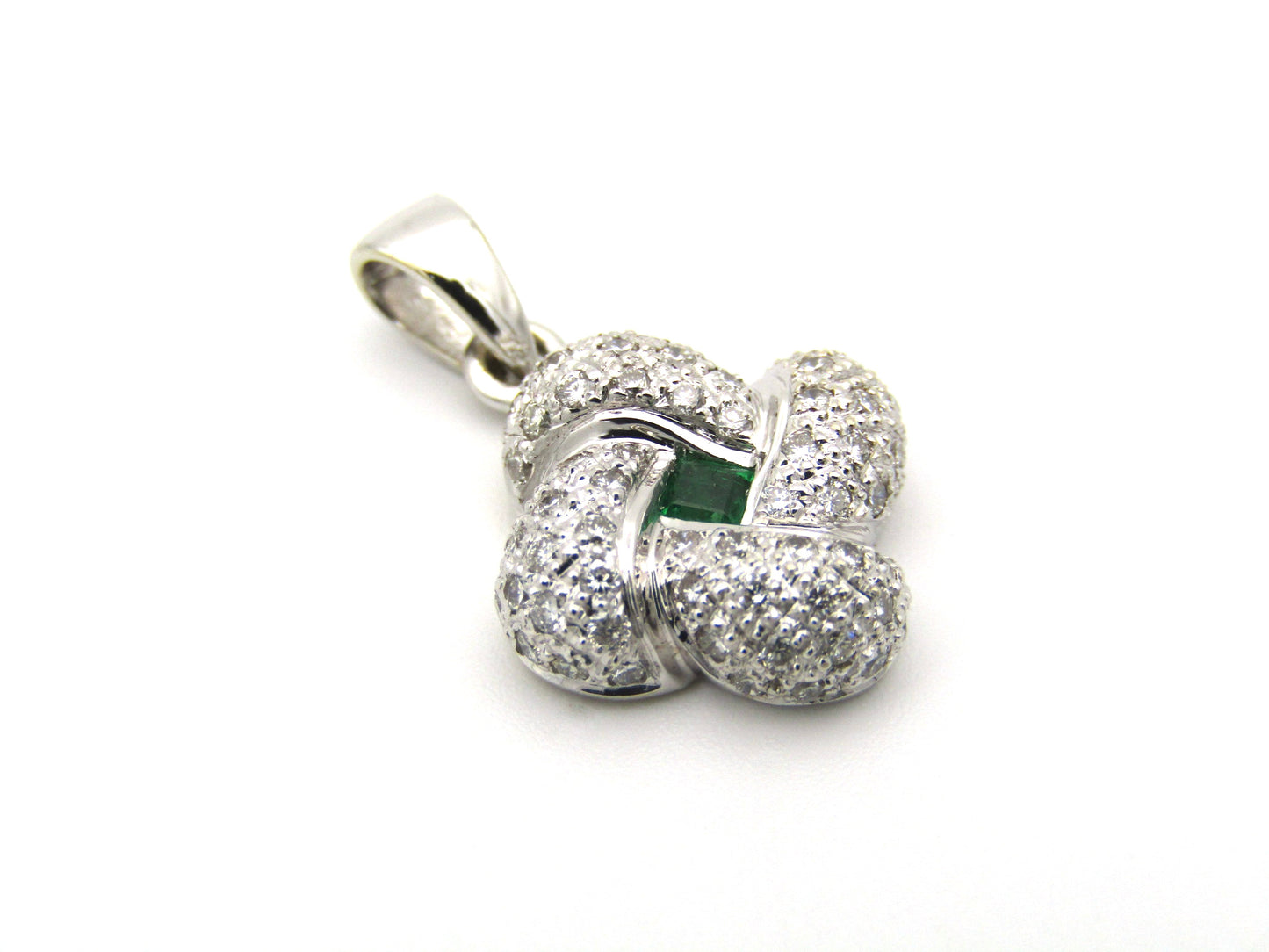 18K gold emerald and diamond pendant.