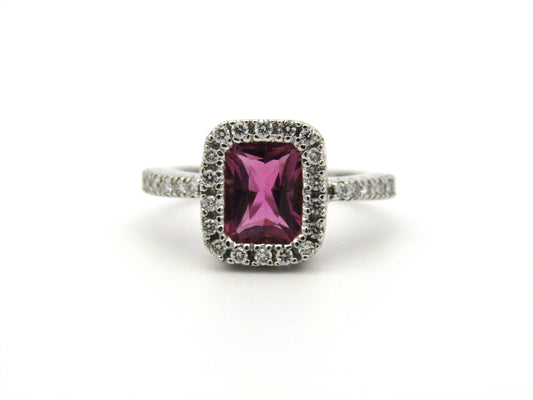 14kt gold Pink Tourmaline and diamonds ring.