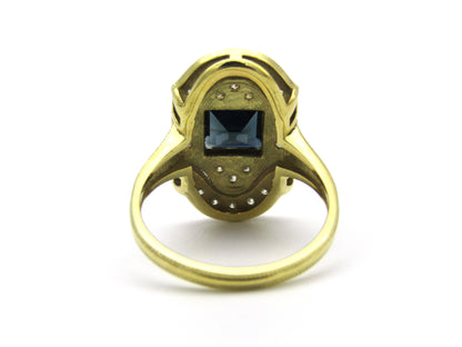 14K gold Art Deco style sapphire and diamond ring.