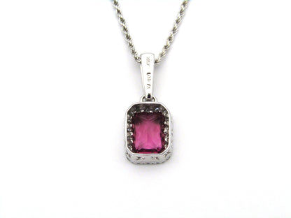 14kt white gold Pink Tourmaline and diamonds pendant.