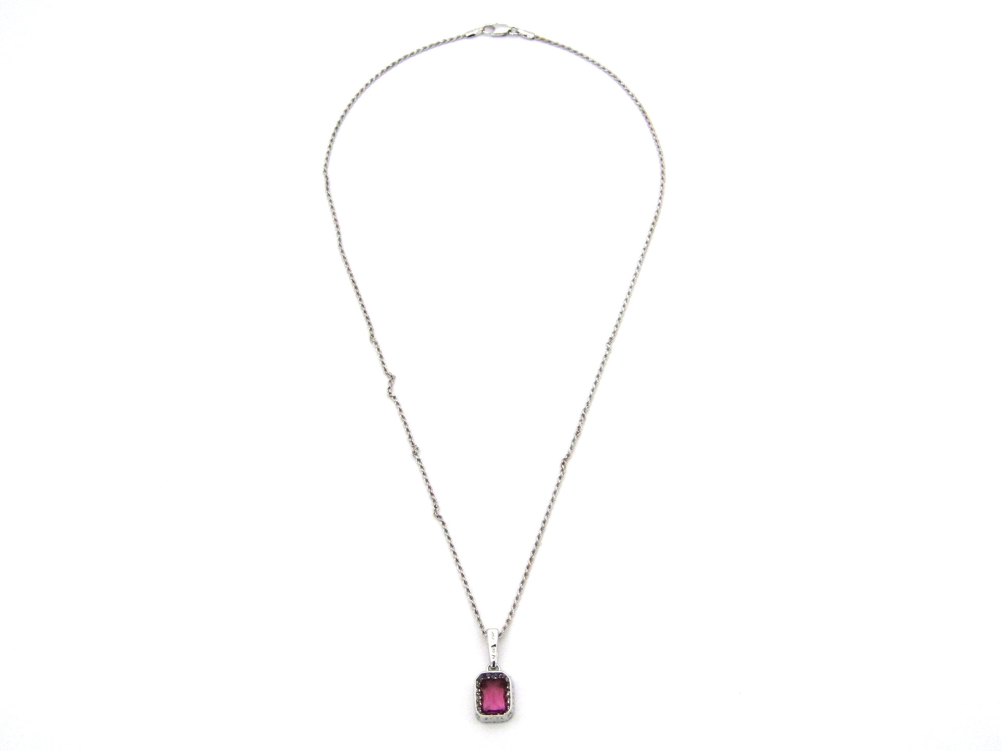 14kt white gold Pink Tourmaline and diamonds pendant.