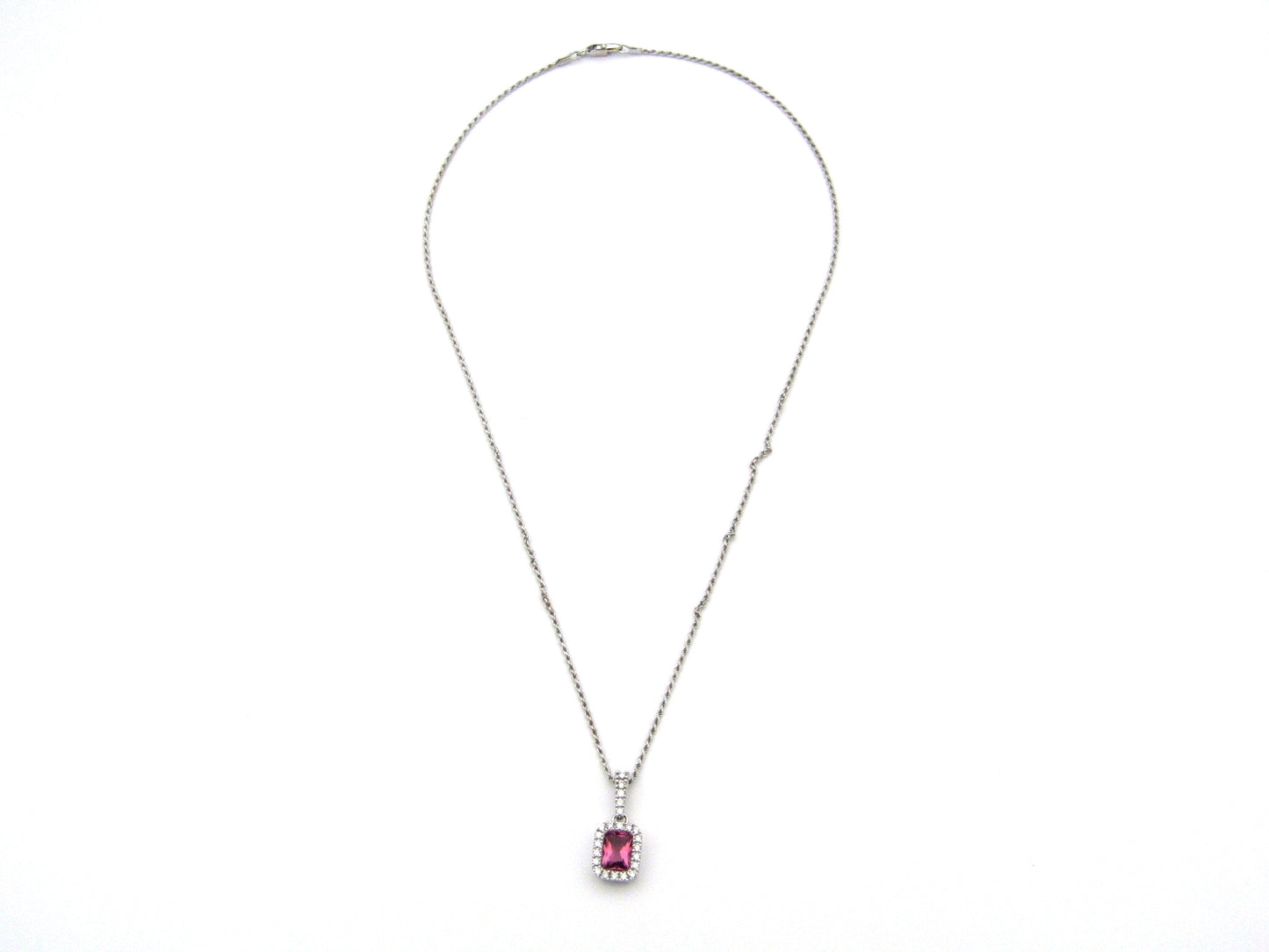 14kt white gold Pink Tourmaline and diamonds pendant.