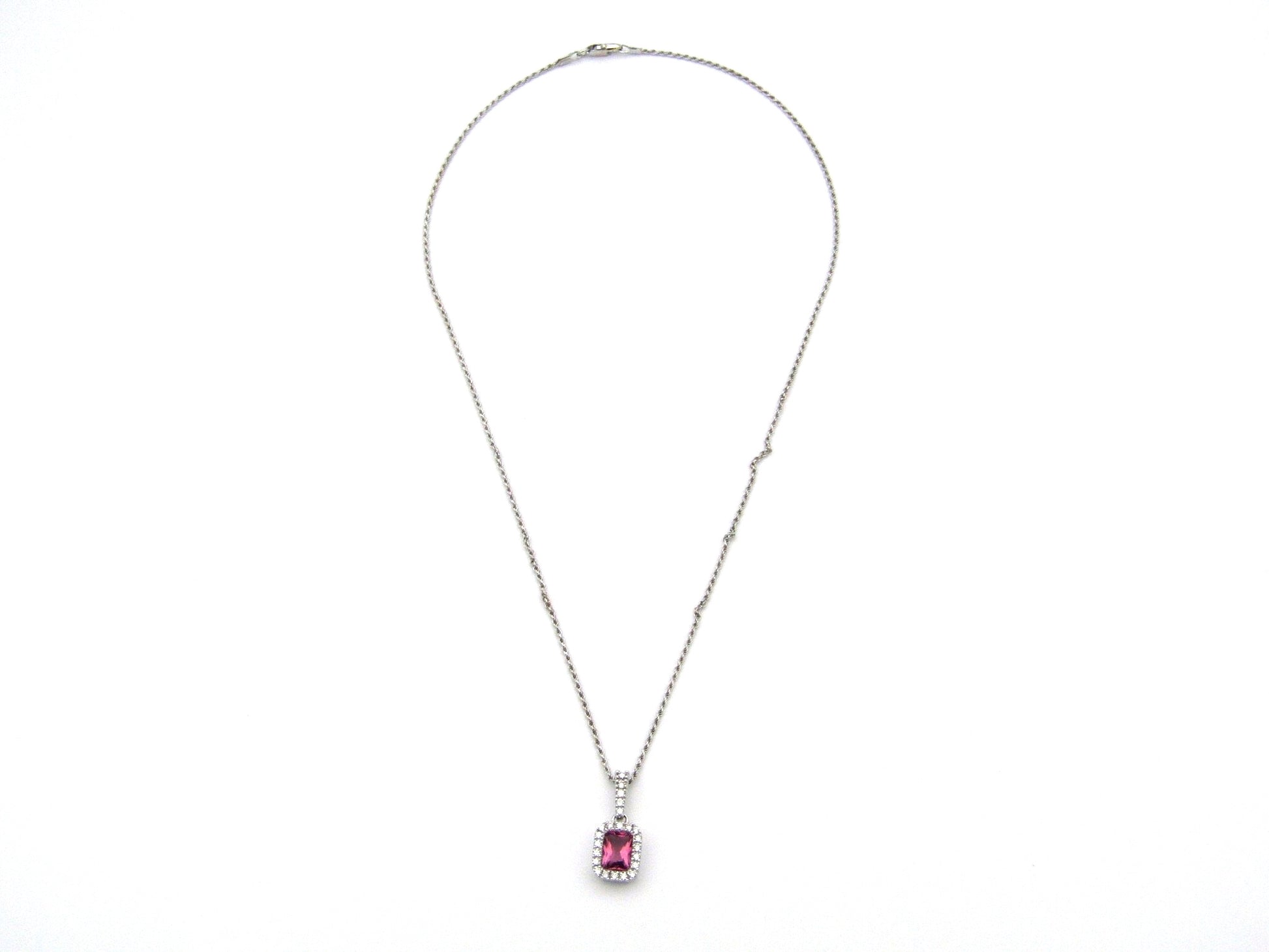 14kt white gold Pink Tourmaline and diamonds pendant.