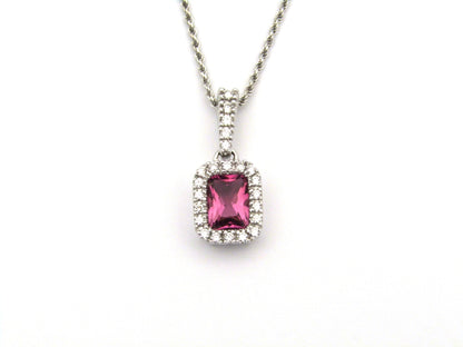 14kt white gold Pink Tourmaline and diamonds pendant.