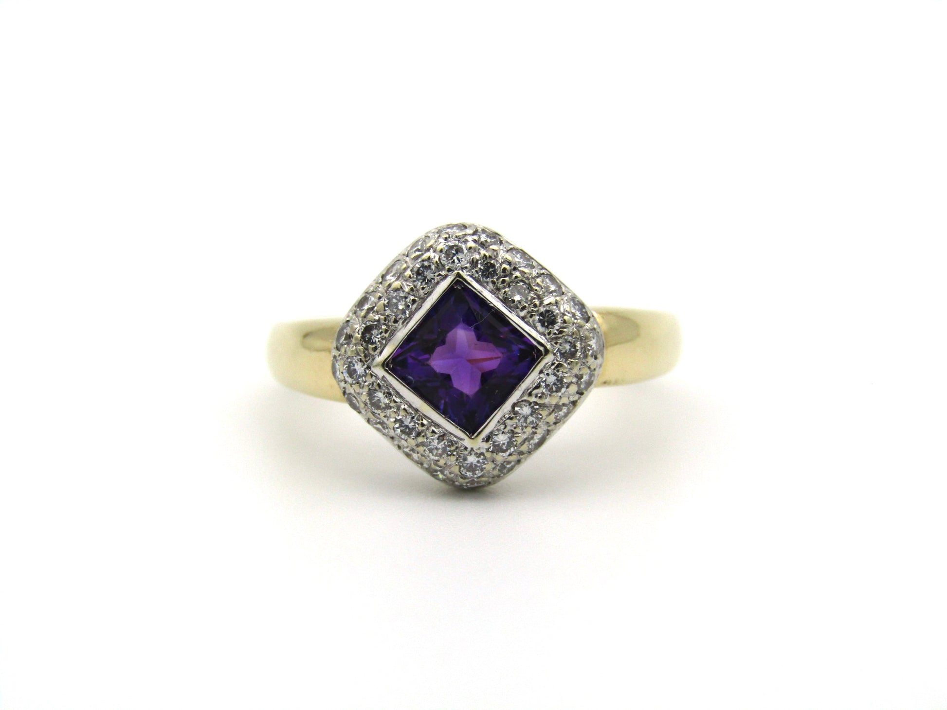 18K gold amethyst and diamond ring.