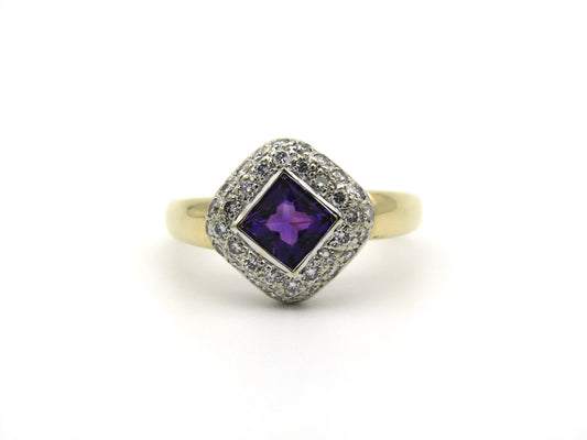 18K gold amethyst and diamond ring.